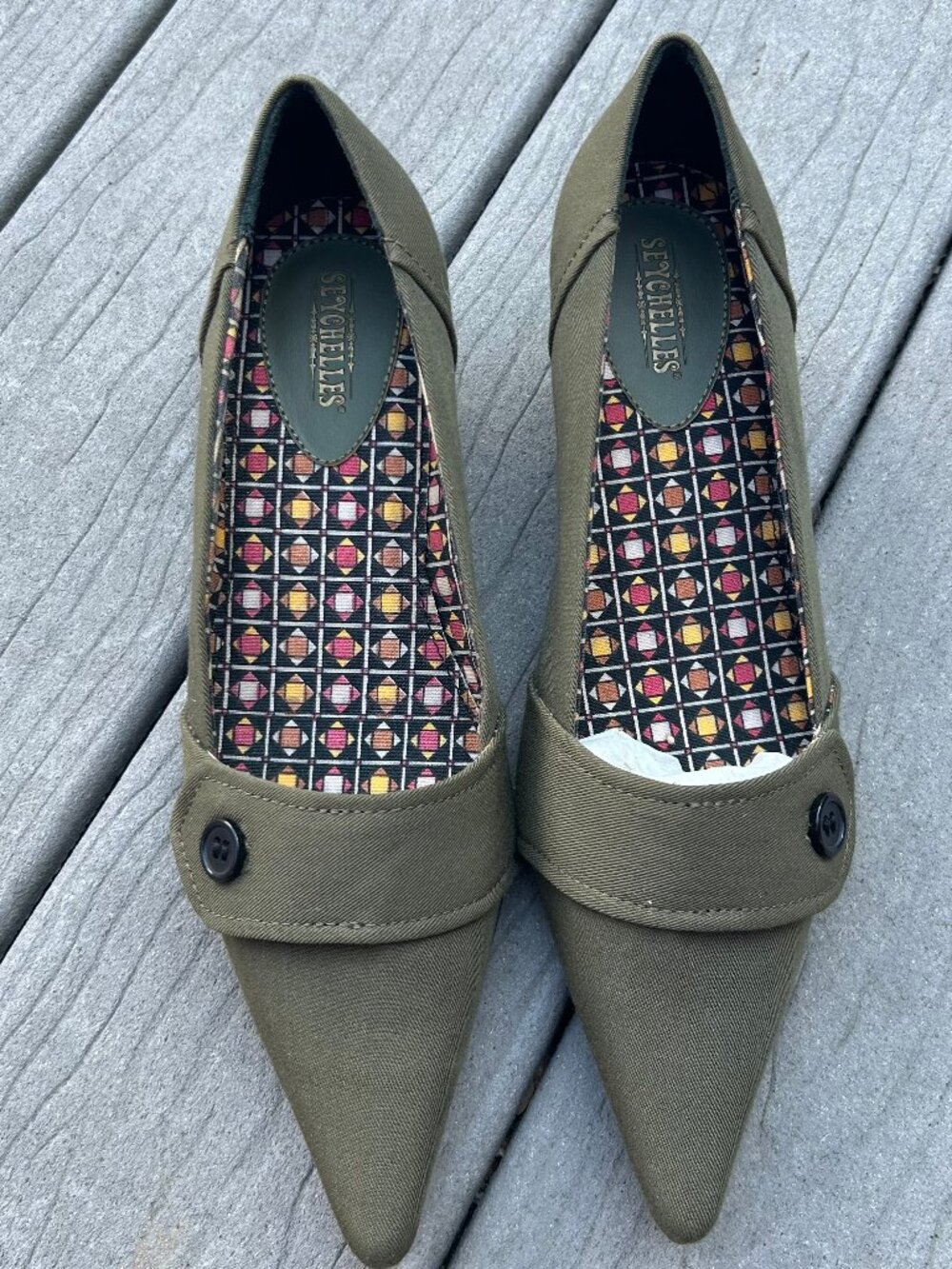 Seychelles Olice Green Canvas Pointed Toe Pumps“Seychelles Olive Green Canvas